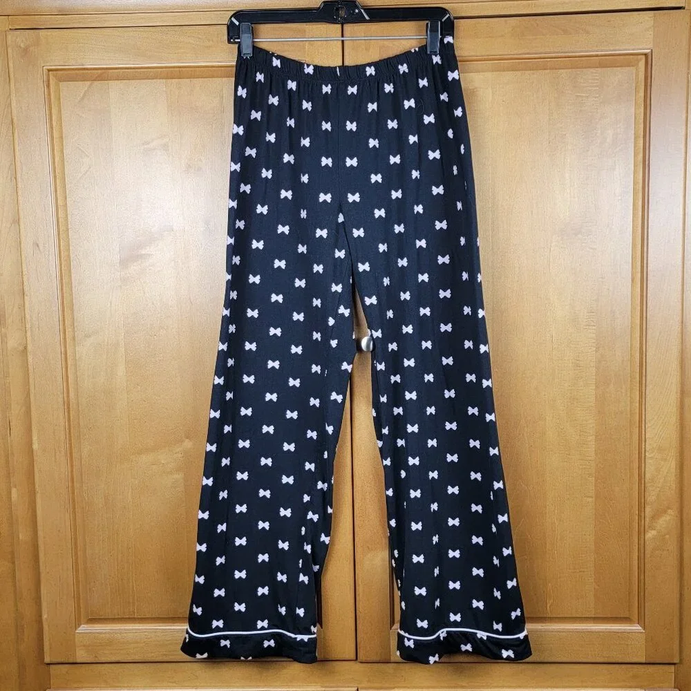 Women's Soft 2 Pc Kate Spade Pajama Set Black Pale Pink Bows - M - Picture 6 of 13